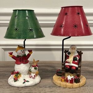 Yankee Candle Snowman & Santa Claus Christmas Holiday Tealight Candle Holder Vtg